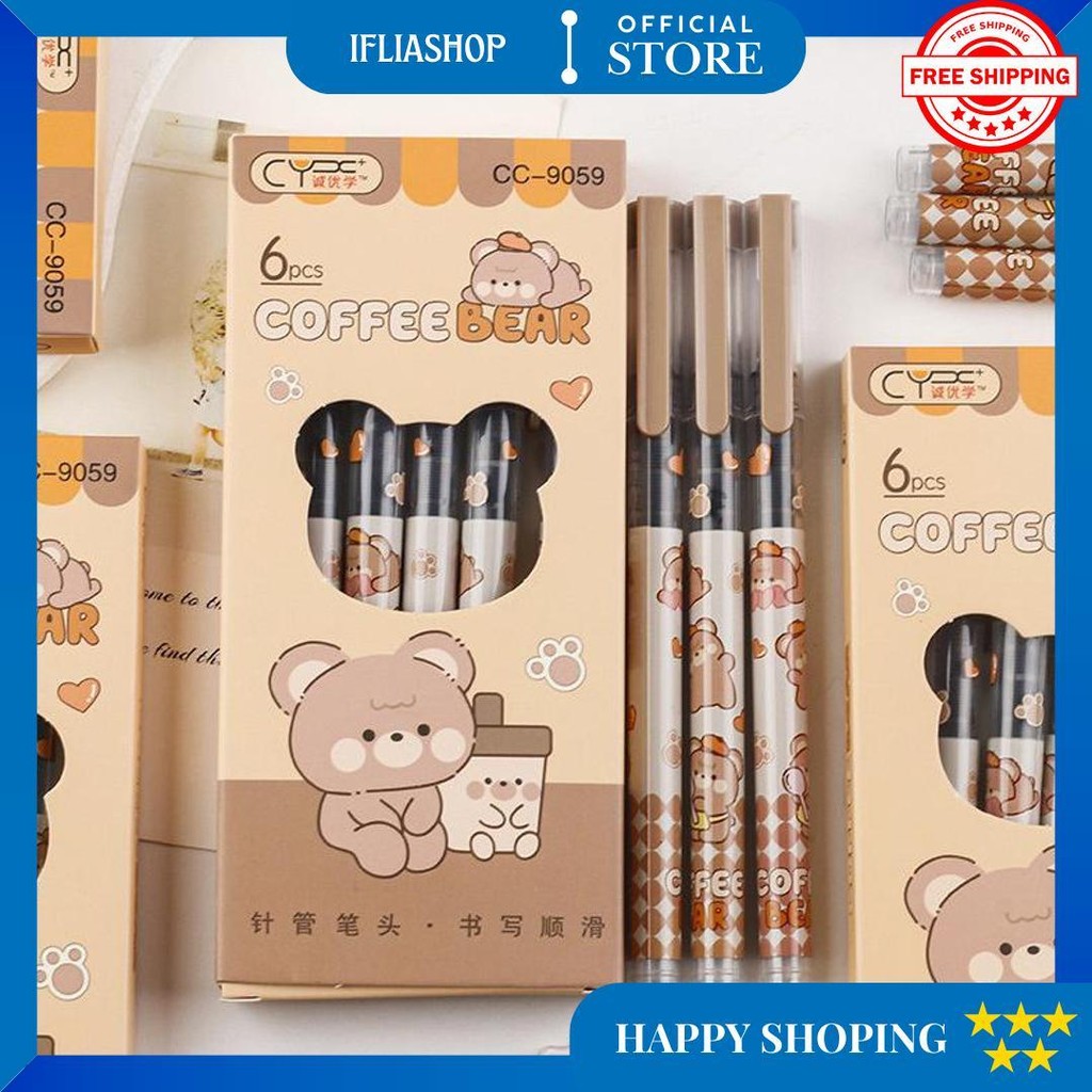 

Best! Pulpen Air 0.5 Mm Isi 6 Pcs Karakter Beruang Cokelat Tema Kopi Latte Brown Kawaii Cute D Cod