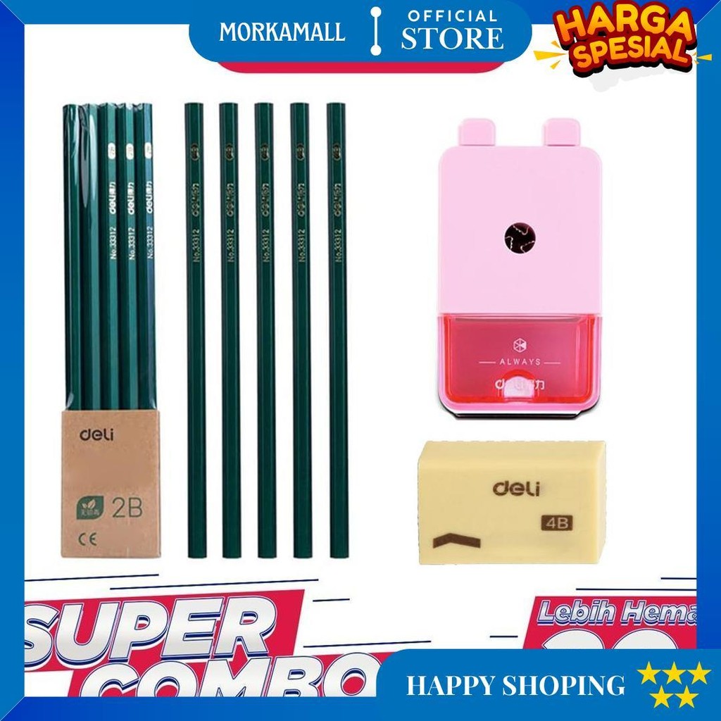 

Deli Combo Set 2 - 10Pcs Pensil 2B + 3Pcs Penghapus + Rautan Putar D Best Seller