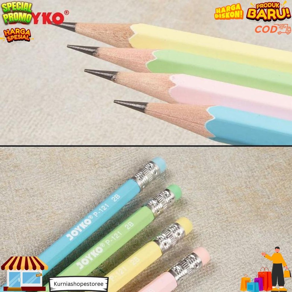 

Pensil Joyko P-121 2B 1 Box Isi 12 Pcs Warna Pastel Plus Penghapus - Lusinan- Shsnp D Gratis Ongkir