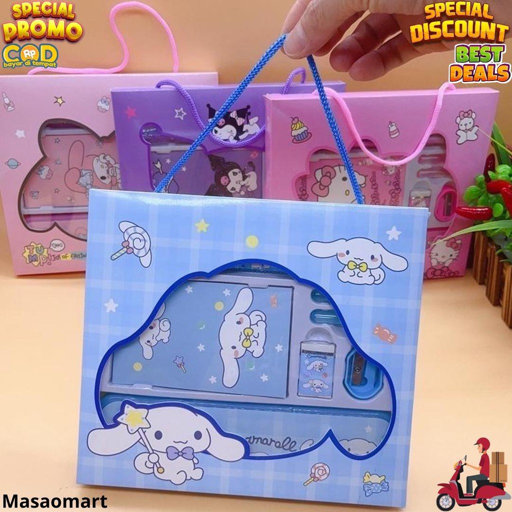 

(8Pcs) Set Alat Tulis Perlengkapan Sekolah Sanrio Alat Tulis 8 In 1 Tempat Pensil Penghapus Penggaris Rautan Cinnamorooll Kuromi Melody Kado Anak Sekolah D Promo 4.4
