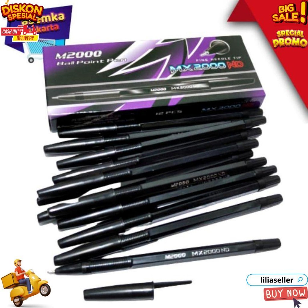 

Ballpoint Bolpen Pen 12Pcs Warna Hitam Model Mx2000Nd Grosir D Gratis Ongkir