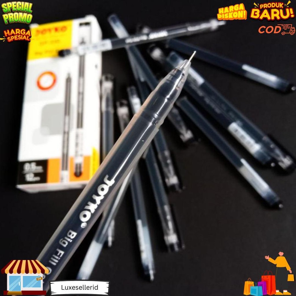 

Pulpen Gel Joyko Gp-330 / Pena Gel Hitam Bolpoint 1 Lusin Big Fill Gel 12 Pcs Murah D Sale