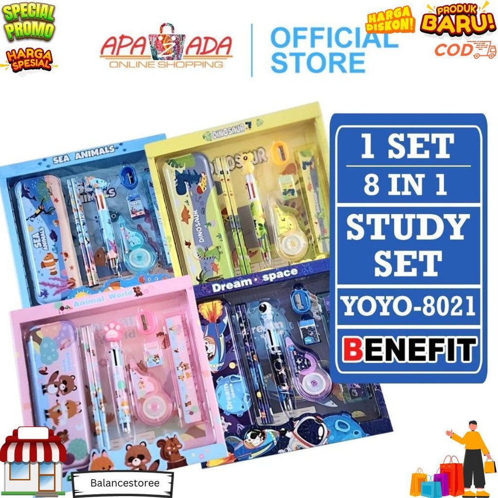 

Apazada - Stationery Set Isi 8 / Study Set Yoyo-8021 / Set Perlengkapan Alat Tulis 8 In 1 D Best Seller
