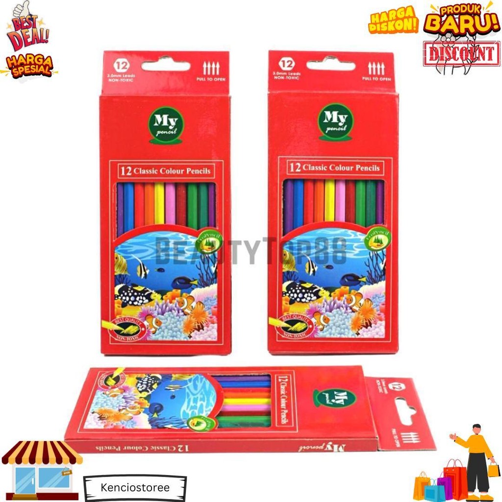

Pensil 12 Warna Panjang My Pencil / Color Pencil Paper Box Classic / Coloring Set Anak Anak D Terlaris