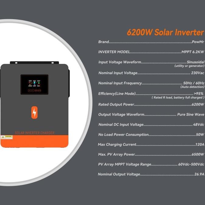 Grosir Powmr 6.2Kw Hybrid Solar Inverter Hybrid Grid Tie Mppt Hybrid Inverter 48V 500Vdc Off-Grid / 