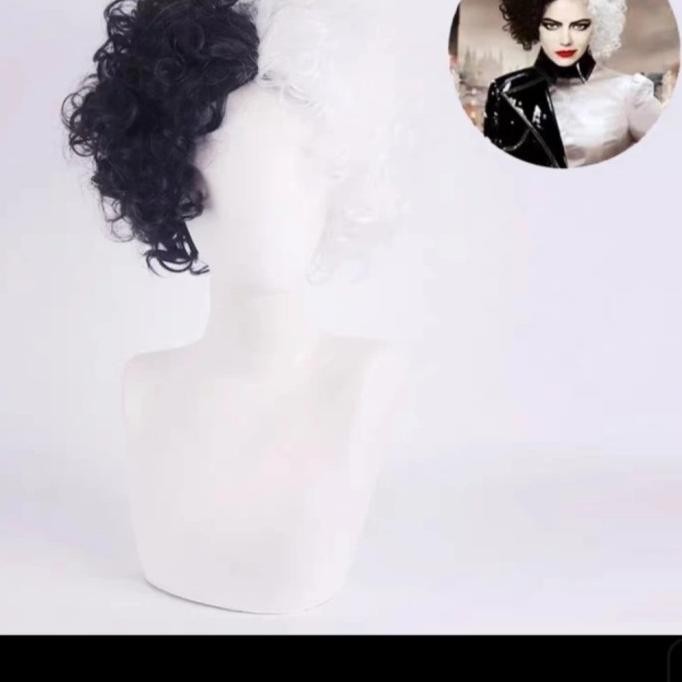 Grosir Wig Cruella De Vil De-Vil Rambut Palsu Disney Dalmation Hitam Putih