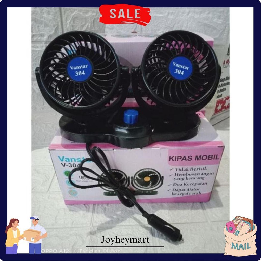 Kipas Angin Mobil Truck Truk T303/T304 Car Cooling Double Headed Fan 12 Dan 24Volt Kipas Mobil Pengg