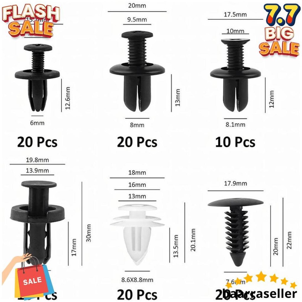 100PcsKlip Bumper Mobil Baut Rivet Mobil Baut Rivet Baut Rivet Mobil Rivet Screw Bamol Baut Body Mob