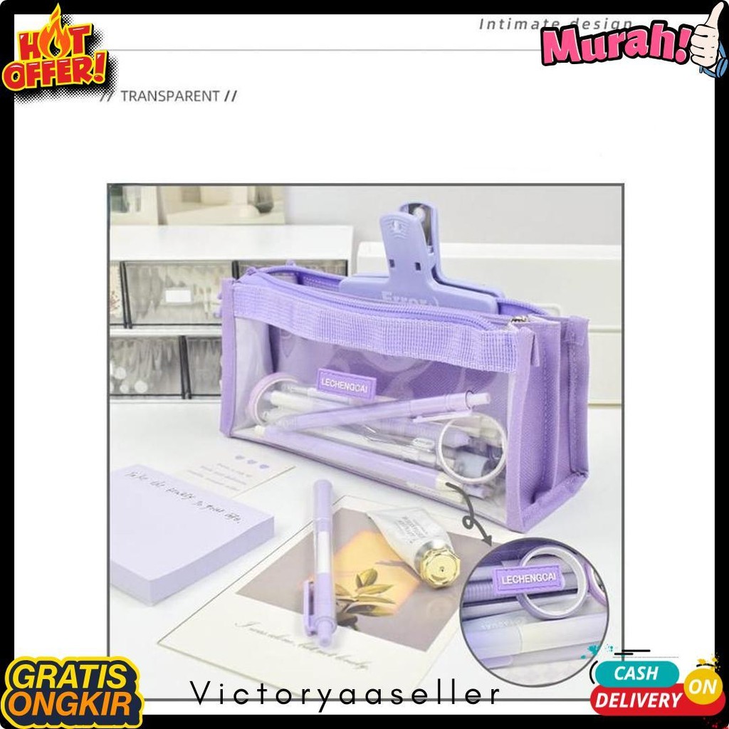 

[Miloli] Kotak Pensil Lechengcai Tempat Pena Kosmetik Kapasitas Besar Pvc Transparant Stationery - F0209 Diskon Setengah Harga