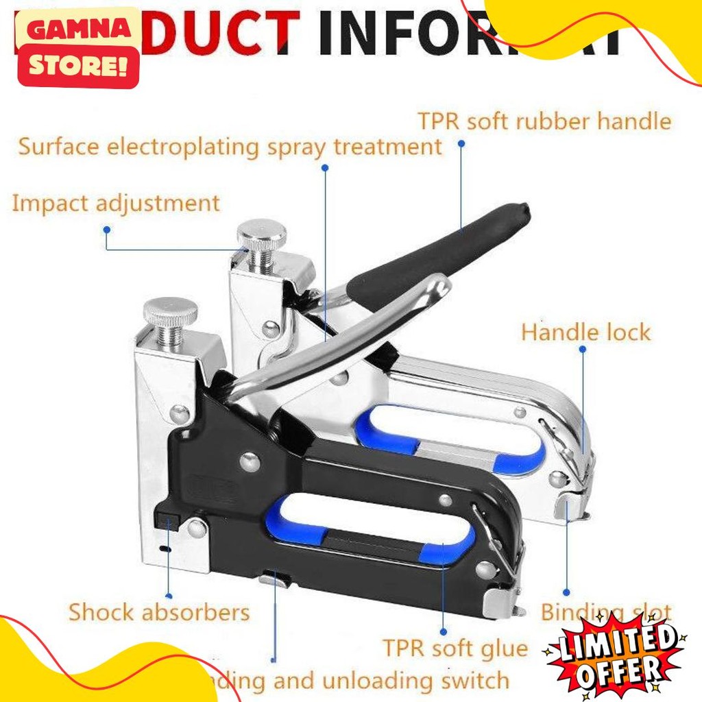 

Staples Gun Tacker Mollar 3 In 1 / Staple Jok Tembak Hekter 3 Way Dapat 3 Jenis Paku/3 In 1 Staples Gun Tacker Mollar Diskon Setengah Harga