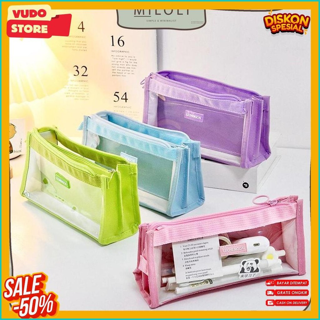

[Miloli] Kotak Pensil Lechengcai Tempat Pena Kosmetik Kapasitas Besar Pvc Transparant Stationery - F0209 Diskon