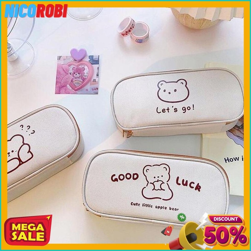 

[Miloli] Kotak Pensil Bear Cartoon Kanvas Minimalis Aesthetic Korean Style Stationery - F0204 Terlaris! Produk Ini Banyak Dicari