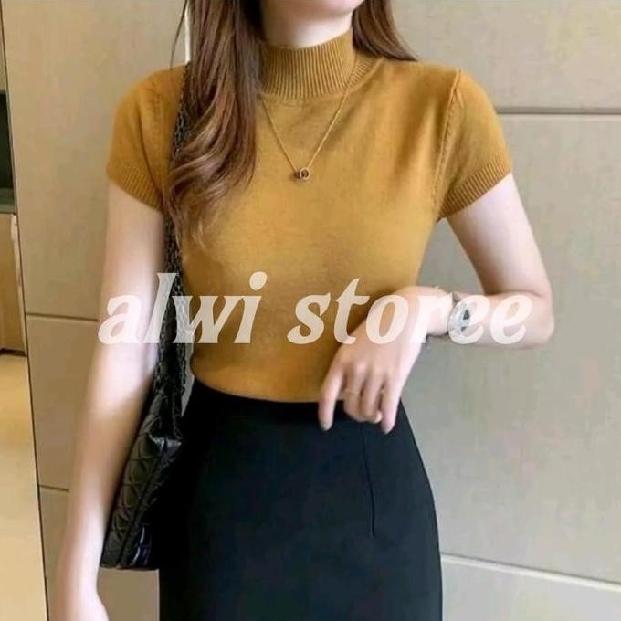 Sale Turtleneck Lengan Pendek / Turtleneck Pendek Wanita Polos