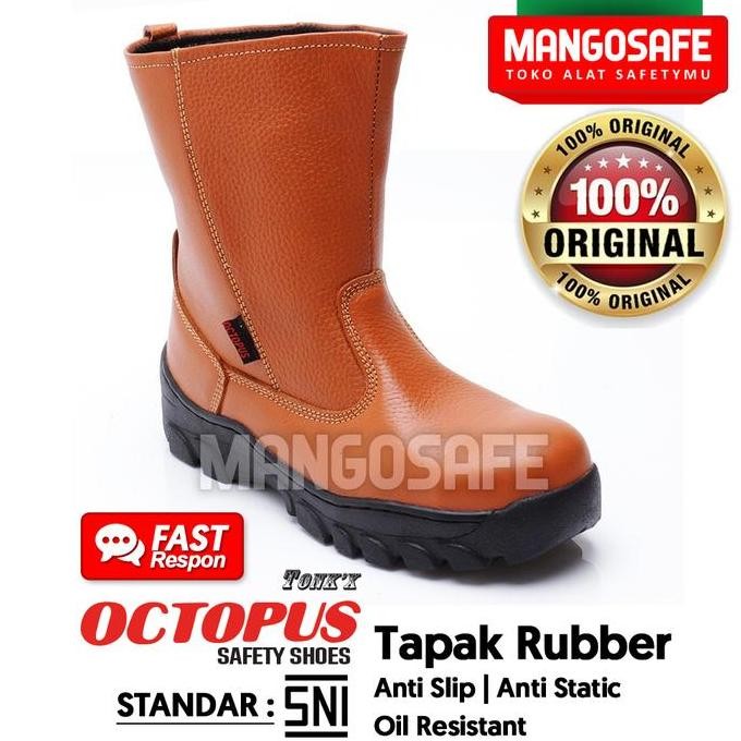 Sepatu Safety Boot Proyek Coklat Octopus Ox 808 Cx / Safety Shoes Boots Tinggi Proyek Ox808Cx Slip O