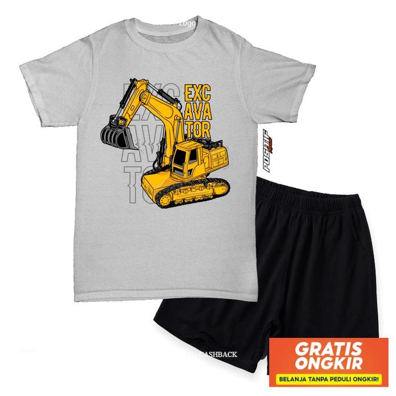 Baju Kaos Anak Setelan Excavator Alat Berat Positif Merch Original