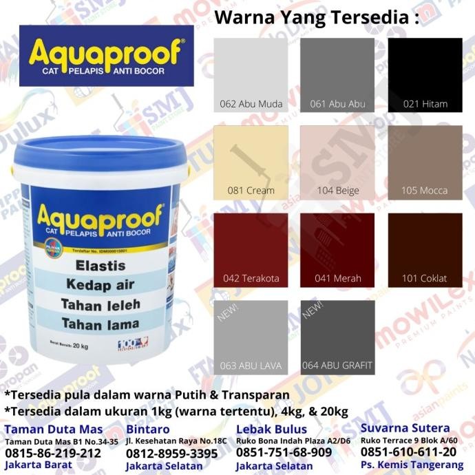 Cat Tembok Anti Bocor Waterproofing AQUAPROOF warna Putih 20kg