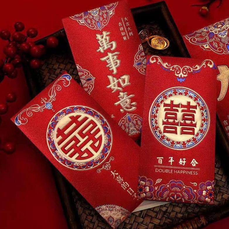 

GC27 ANGPAO WEDDING PANJANG ISI 6 PCS shuang xi shuangxi kawin nikah amplop merah hong pao bao Premium