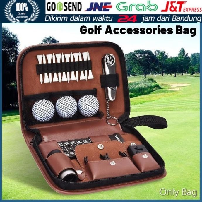 Tas Golf Kulit Multifungsi Tas Peralatan Penyimpanan Aksesoris Golf Ball Pouch Tas Bola Golf Co