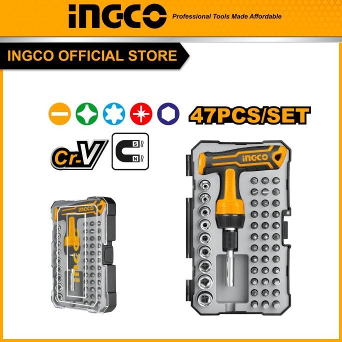 Grosir 47-Pcs T-Handle Wrench Screwdriver Set / Obeng T Ingco - Hksdb0478