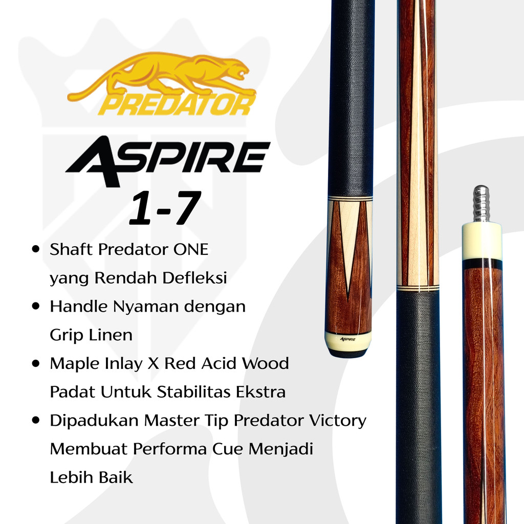 Predator Aspire 1-7 Inlay Grip Linen Play Cue Stick Low Deflection Stik Billiard | ONE Shaft Predato