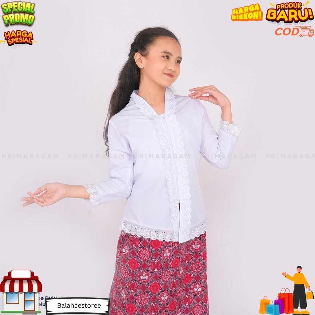 Primaragam Kebaya Anak Perempuan Modern Sd Smp Sma Atasan Baju Sekolah Adat Sunda Encim Putih Terlar