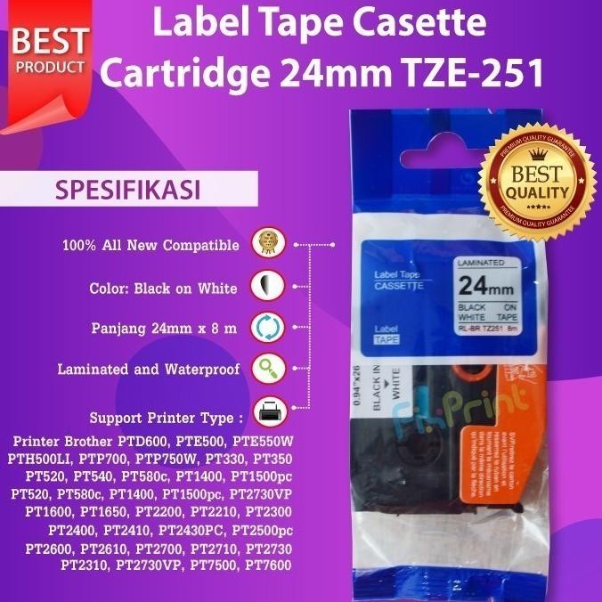 

Casette Laminated Black On White Label Tape 24Mm Tze251 Tze-251 Tze 251 Printer Bro Ptp700 Ptp750W Co