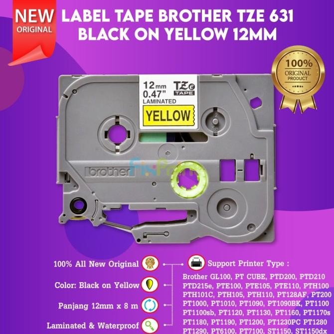 

Label Tape Casette Brother Original Tze-631 Tze631 Black On Yellow 12Mm Gl100 Pt Cube Ptd200 Ptd210 Ptd215E, Pte100, Pte105 Pte110 Pth100 Pth101C Pth105 Pth110 Pt128Af Pt200 Pt1000 Pt1010 Pt1090 Pt1090Bk Pt1100 Co