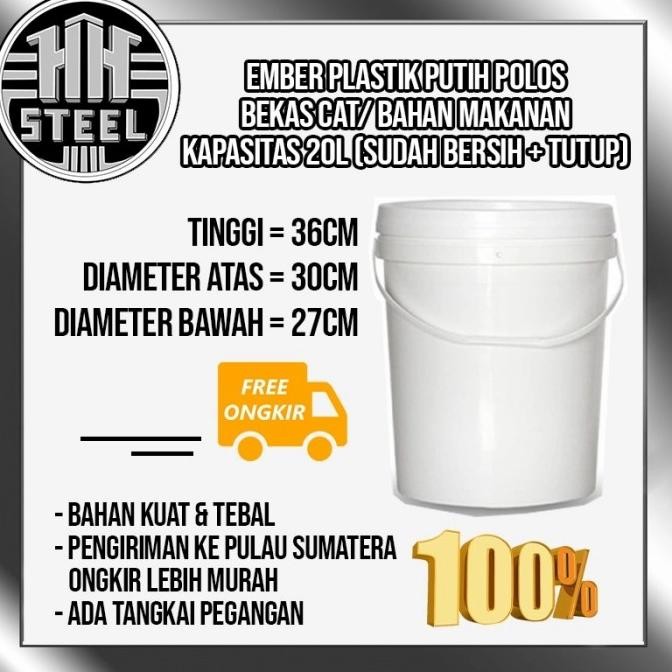 Termantab] EMBER PLASTIK PUTIH POLOS BEKAS CAT 20 KG 20 L DENGAN TUTUP BERSIH