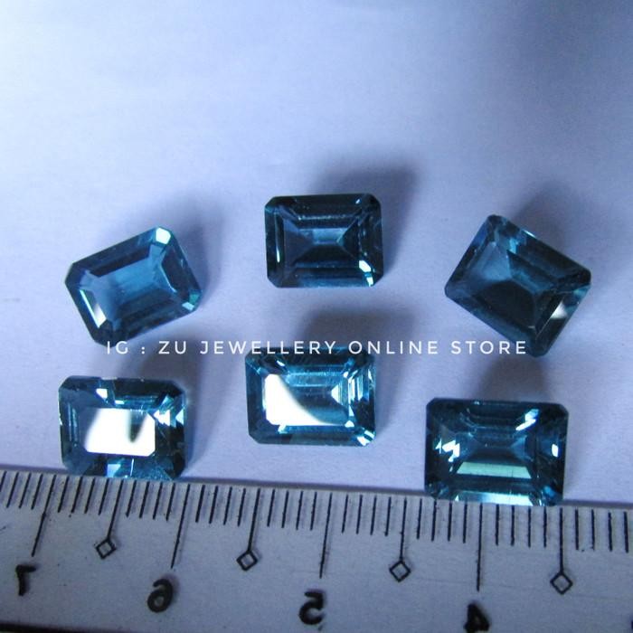 Batu Permata Natural Blue Topaz / Topas London Cutting Kotak / Octagon Original Dan Terpercaya