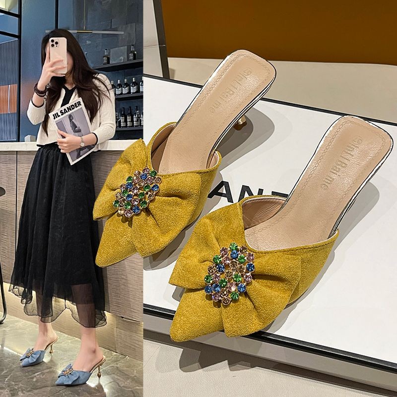 New Bowknot Rhinestone Chanel Style Sandals Pink