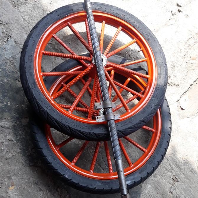 RODA GEROBAK DORONG 1set Ruji Besi 8besar Ring 17inch Roda Kastor Ban