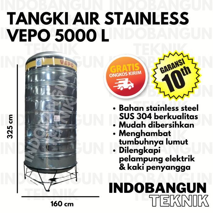 Miliki Toren Tangki Tandon Air Stainless Vepo 5000 Liter Kuat Tahan Lama