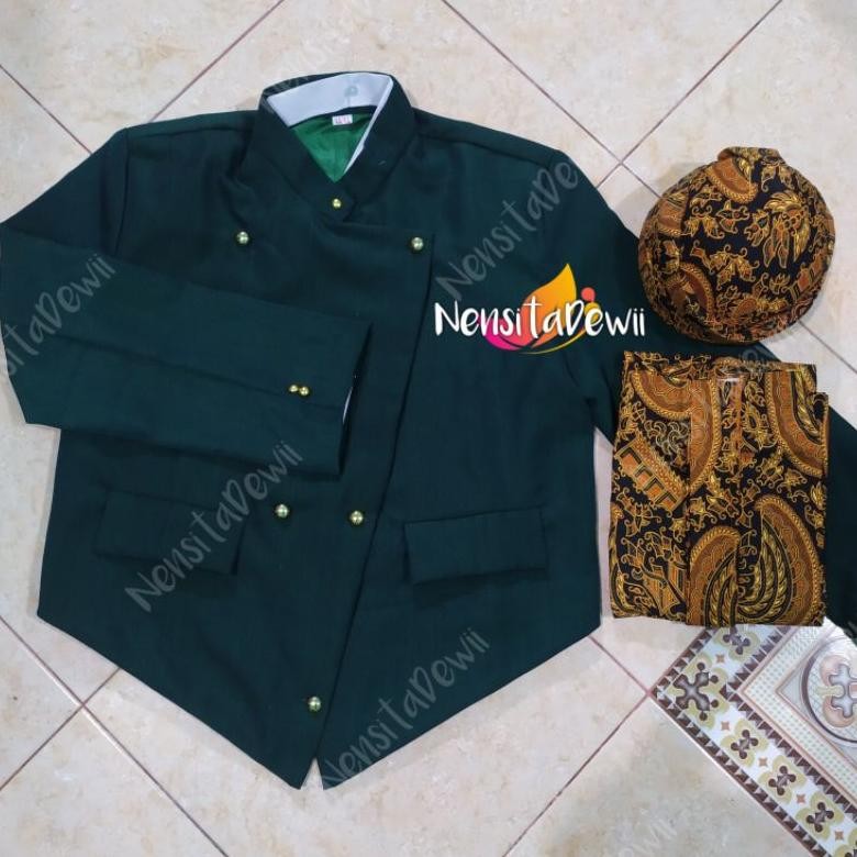 Diskon Beskap Solo Hijau Botol + Jarik Instan Dan Blangkon Murah