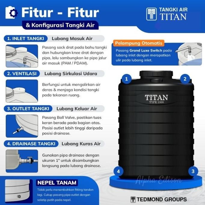 Terjangkau Titan Tandon Air Tangki Air Toren 350 Liter - 550 Liter - 1000 Liter Hdpe