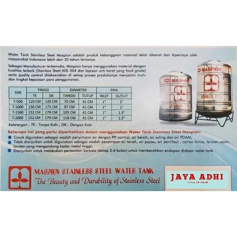 Miliki Tangki /Tandon Air Maspion T-500 Toren Stainless