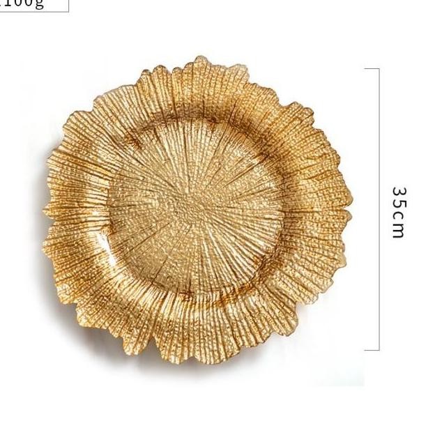 Promo Piring Dekorasi Golden Sun Glass Plate Piring Sultan / Piring Decoration Piring Saji Emas Piri