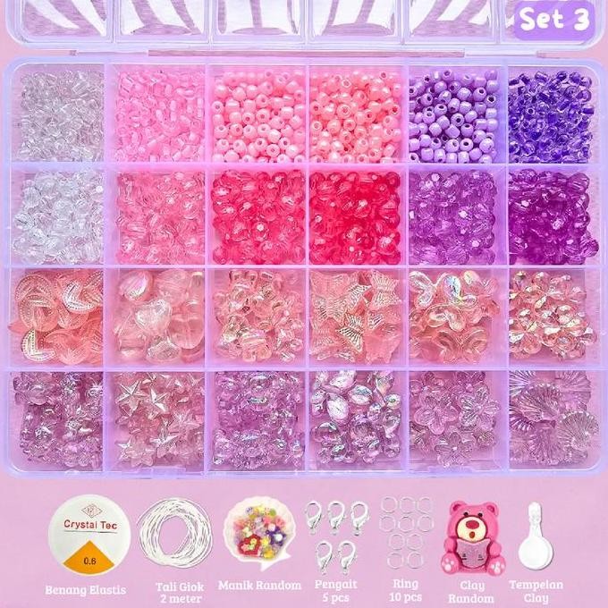 DIY Manik Manik Set Box Lucu Korea Beads Aesthetic (Gratis Benang Elastis + Tali Giok + Manik Random