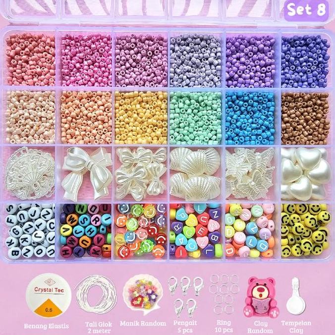 DIY Manik Manik Set Box Lucu Korea Beads Aesthetic (Gratis Benang Elastis + Tali Giok + Manik Random
