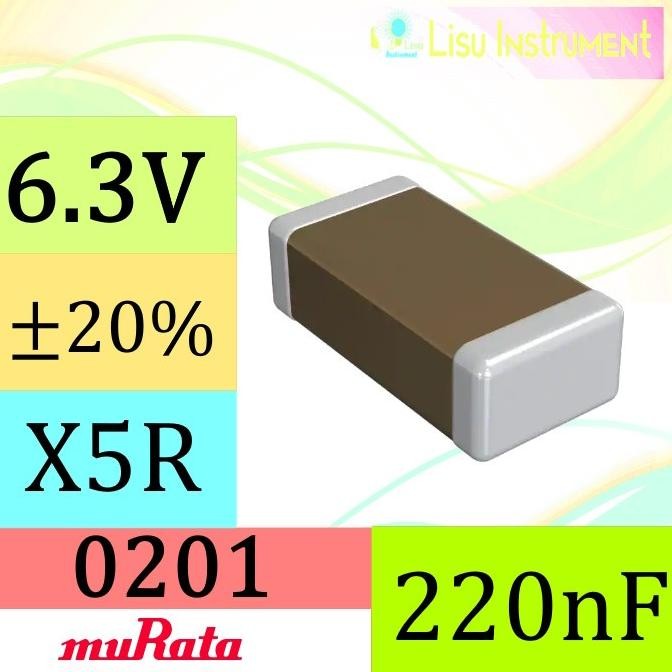 Diskon (10) 220nF 20% 6.3V X5R 0201 SMD Capacitor Murata GRM033R60J224ME15D lisu992 Segera Beli
