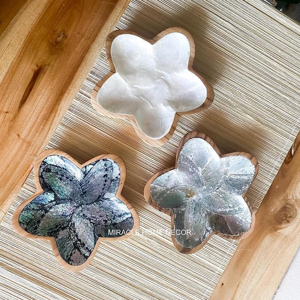 tray kerang star - piring model bintang lapisan kerang kayu jati