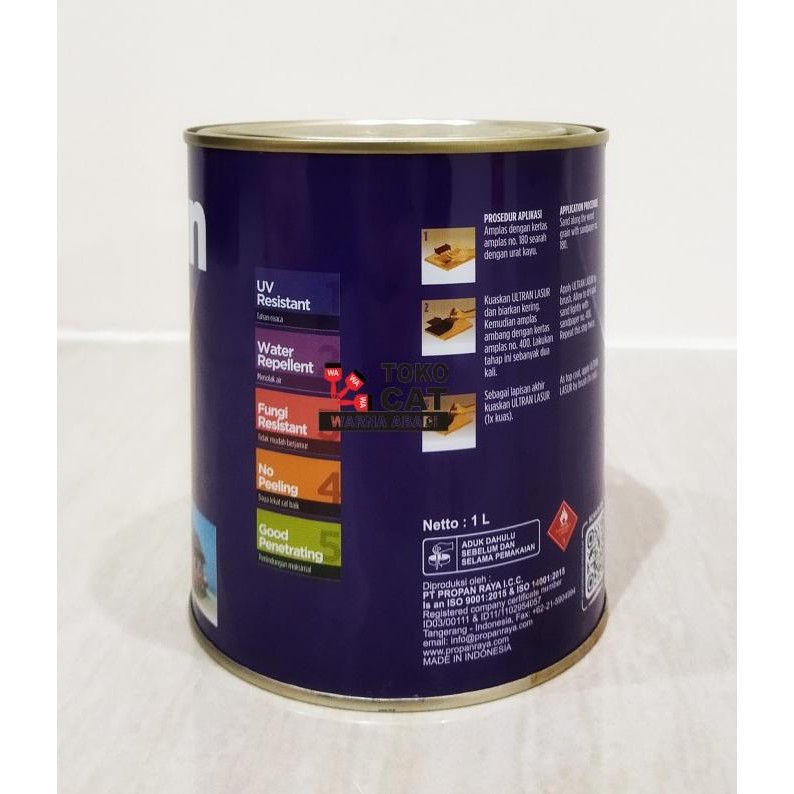 Terjangkau Cat Politur Propan Ultran Lasur Clear Doff, Gloss, Satin 1 Liter