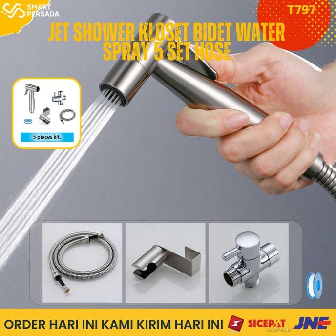 TERLARIS Jet Shower Closet Kloset Duduk Semprotan Toilet Closet 5 Set Kran Hose