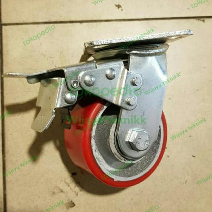 Roda Pu Heavy Duty 4 Inch Hidup Rem Roda Troli Heavy Duty 4 Inch Rem New Stok