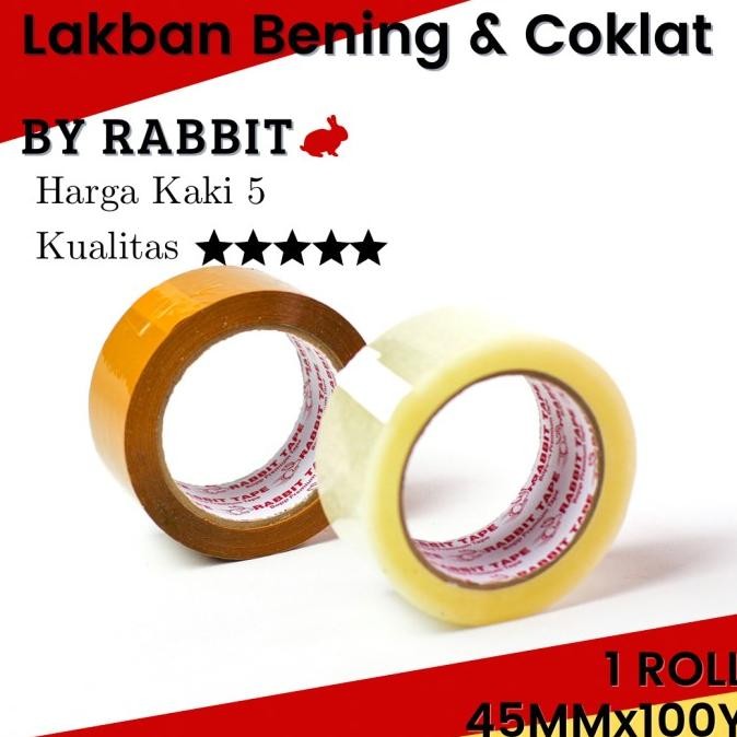 

(1 Dus) Lakban Bening / Lakban Coklat RABBIT TAPE 2 inch x 100 Yard murah