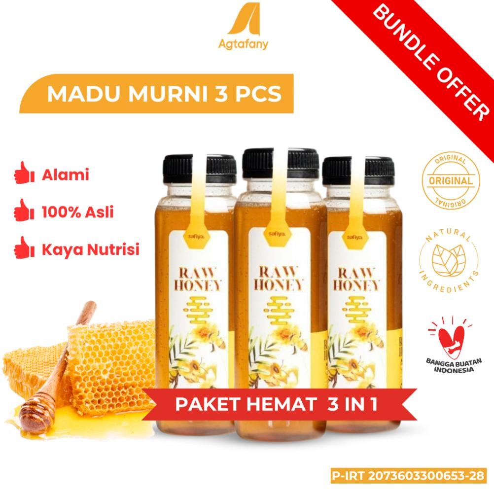 

[Paket Hemat] 3 pcs Madu Murni Safiya 650 gr Madu Alami 350 gr Raw Honey Multiflora Pure Natural Minuman Herbal Premium Kesehatan