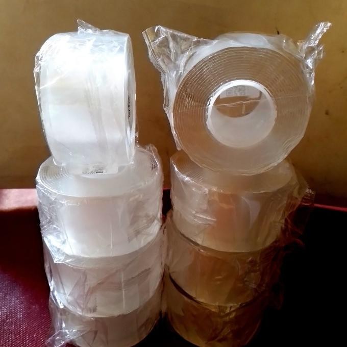 

double tape bening Nano lebar 5 cm tebal 2 mm panjang 3 meter super kuat import murah