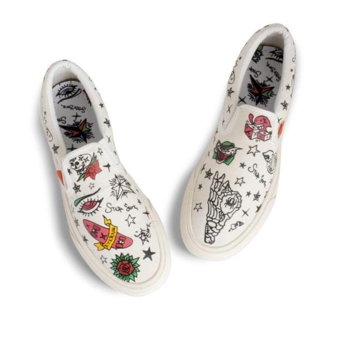 Sale Sepatu Pria Wanita Xternalstepsure Slip On X Colour Tatto Cyrano Offwhitee Canvas Kasual Putih 