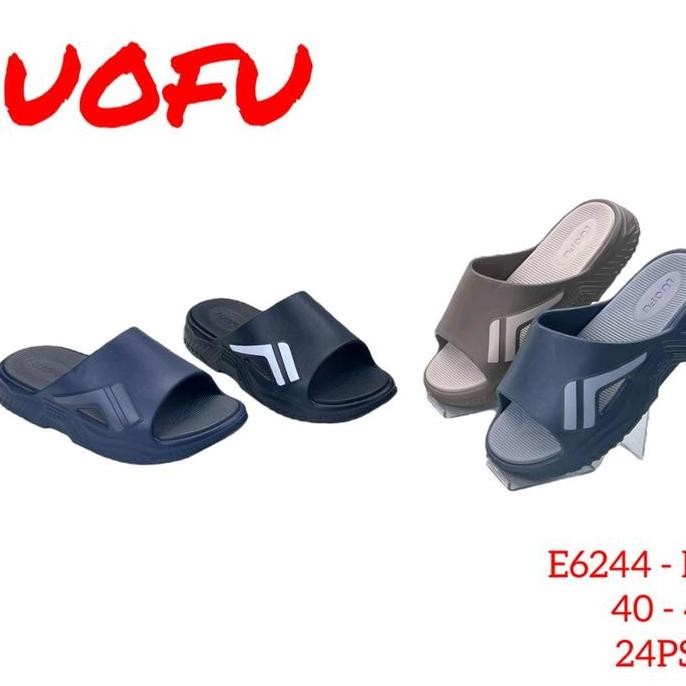 Promo Sendal Karet Pria Dan Wanita Luofu Slop Cowok List Samping Evarubber Tebal Import E6244 - Shoe