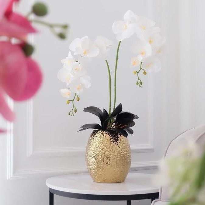 Murah Vas Bunga Keramik Dekorasi Emas Gold / Silver / Putih - Zurich