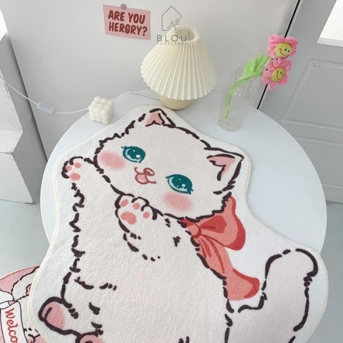 Promo Blou Keset Karpet Lucu Cat Kitty Pink Bulu Lembut Halus Dekorasi Rumah Kamar Motif Cat Floor M